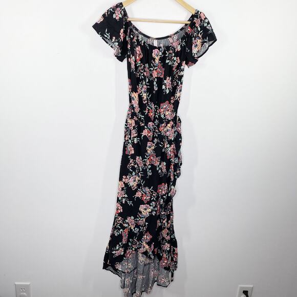 Xhilaration Black Floral Print Faux Wrap High Low Dress Women's Size Small S NWT - Picture 1 of 10